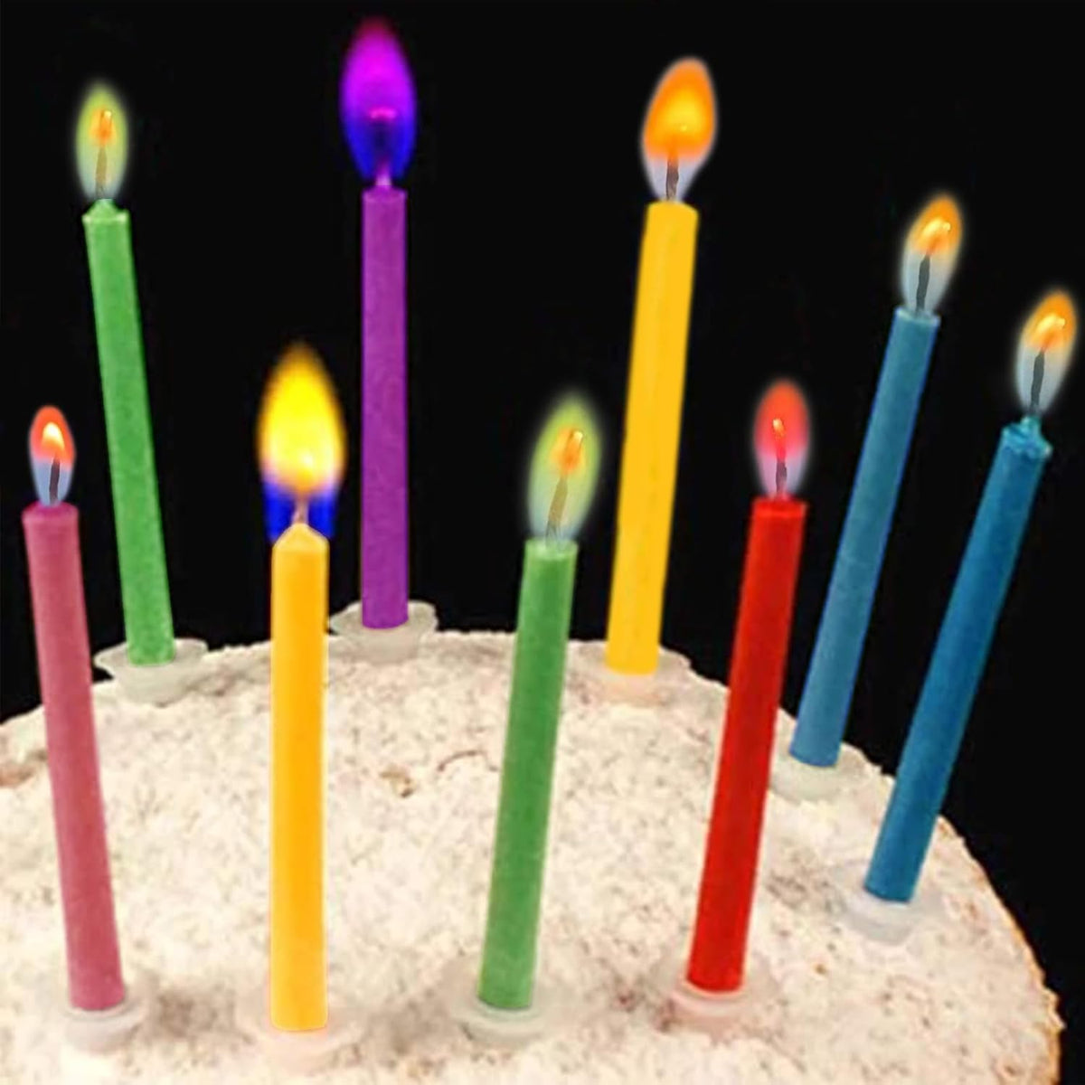 Multicolor Birthday Cake Candles with Holders - Unscented (12 Pack) for Celebrations
