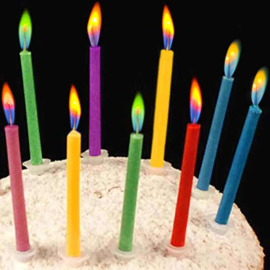 Multicolor Birthday Cake Candles with Holders - Unscented (12 Pack) for Celebrations