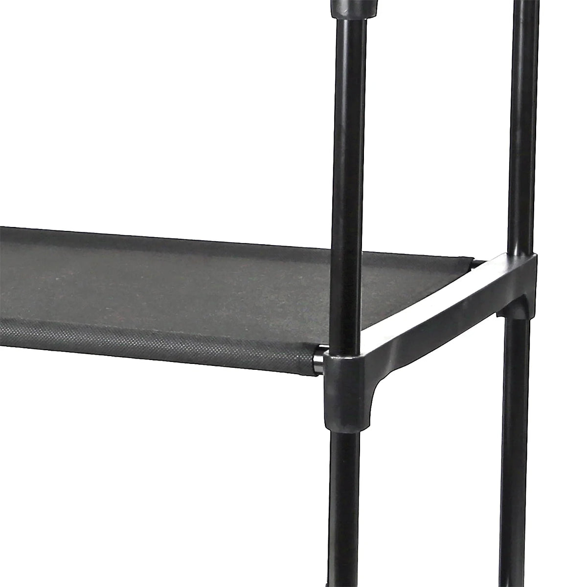 4-Shelf Closet Organizer with Two Fabric Bins, Black Metal Frame
