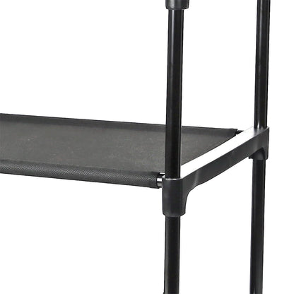 4-Shelf Closet Organizer with Two Fabric Bins, Black Metal Frame
