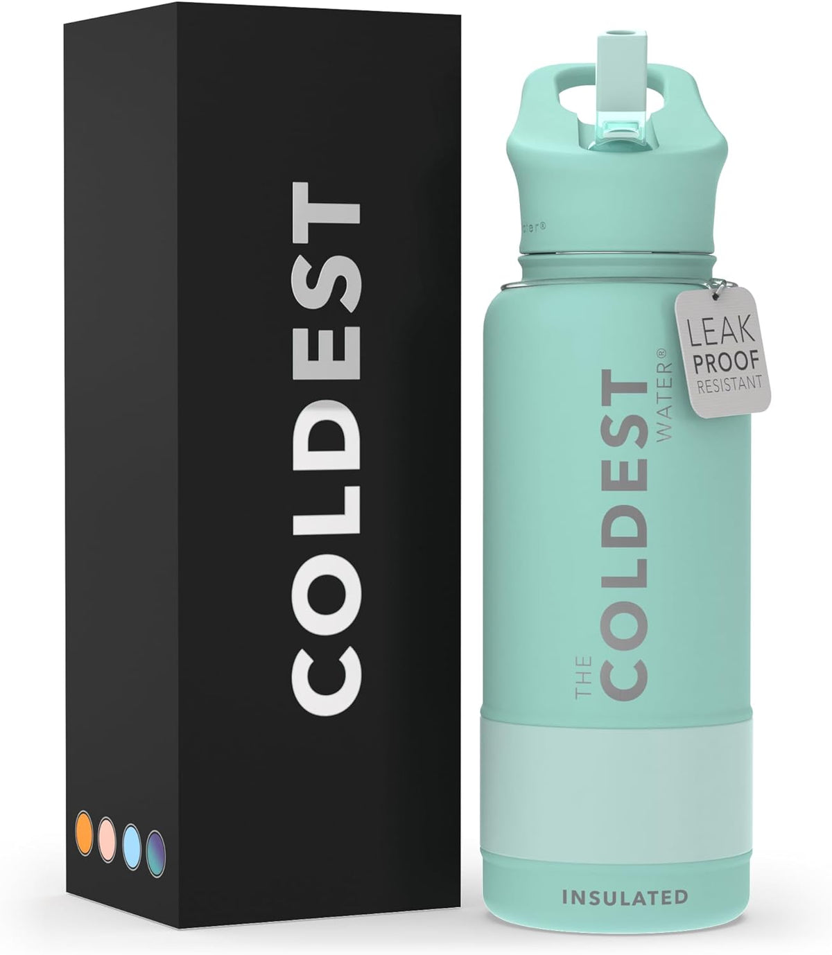 Coldest Stainless Steel Insulated Water Bottle with Straw Lid - 32 Oz Oceanic Green for Men and Women