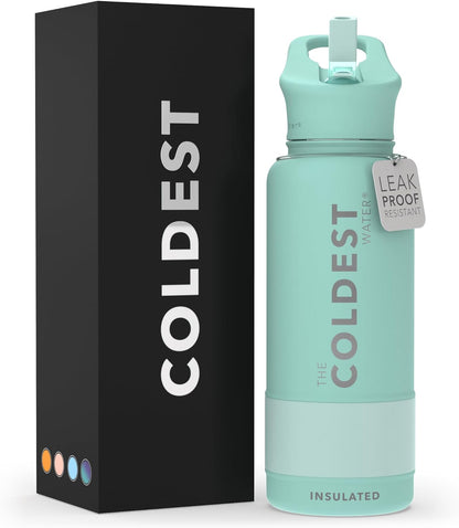 Coldest Stainless Steel Insulated Water Bottle with Straw Lid - 32 Oz Oceanic Green for Men and Women