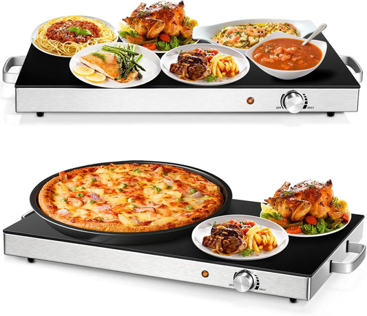 Electric Food Warmer Set - 2 Pack, 22'' x 15'' Adjustable Temperature Control, Tempered Glass Surface, Ideal for Buffets, Restaurants, and Events