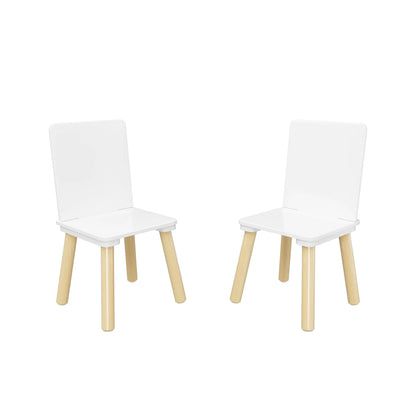 White Wooden 3-Piece Toddler Activity Table and Chair Set, Durable Solid Wood and MDF Construction, Compact Design for Indoor Use