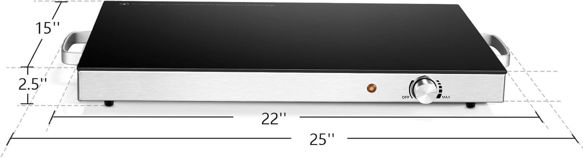 Electric Food Warmer Set - 2 Pack, 22'' x 15'' Adjustable Temperature Control, Tempered Glass Surface, Ideal for Buffets, Restaurants, and Events