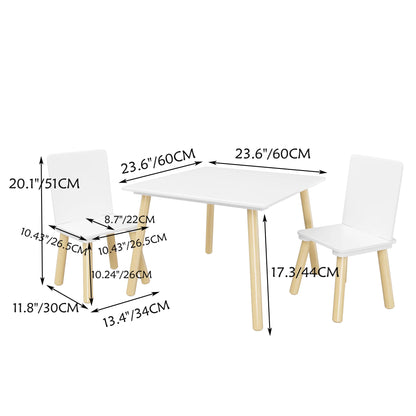 White Wooden 3-Piece Toddler Activity Table and Chair Set, Durable Solid Wood and MDF Construction, Compact Design for Indoor Use
