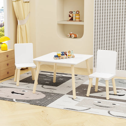 White Wooden 3-Piece Toddler Activity Table and Chair Set, Durable Solid Wood and MDF Construction, Compact Design for Indoor Use