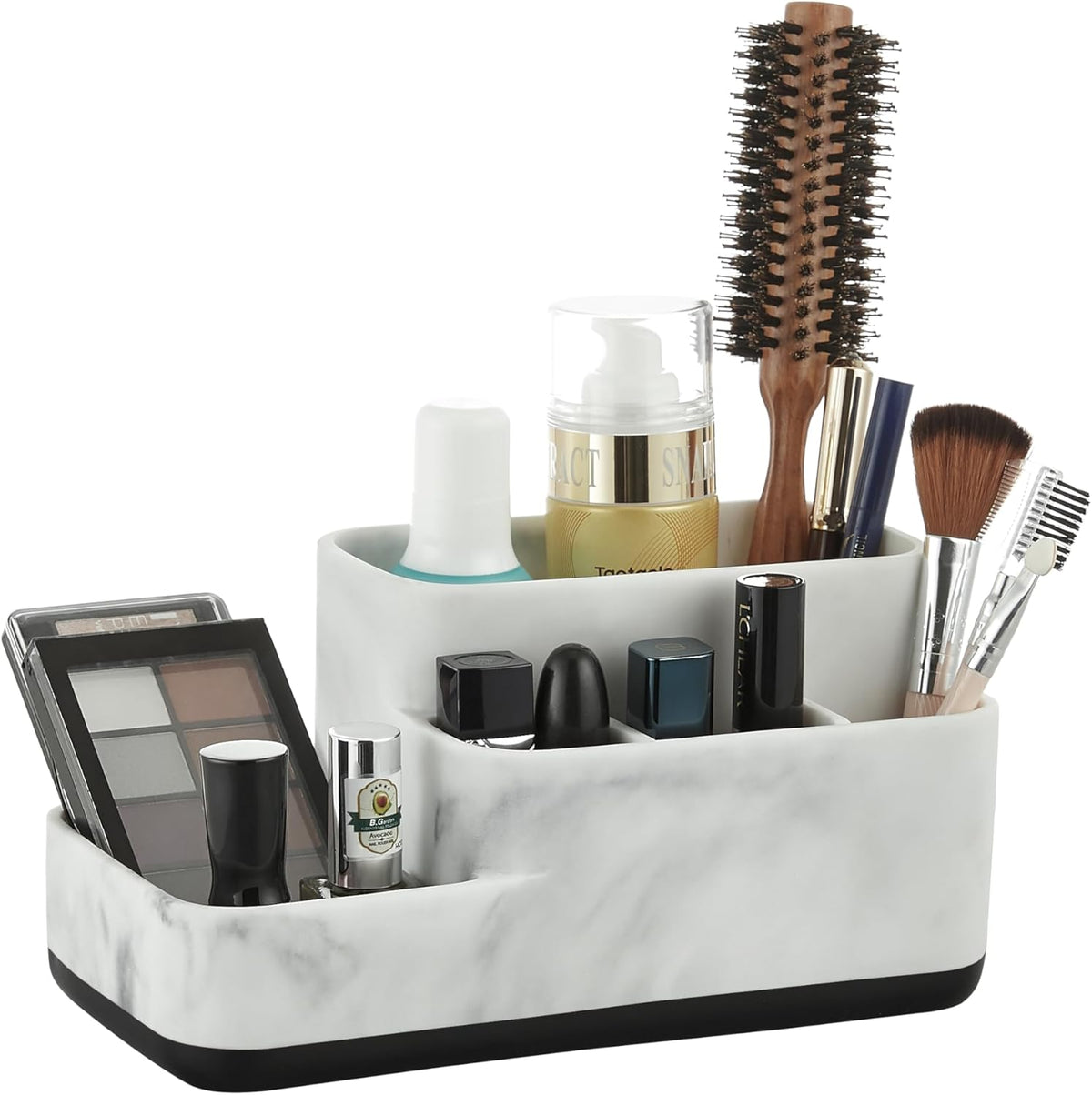Multi-Functional Toothbrush Holder and Organizer - Elegant White Marble Countertop Storage for Makeup, Skincare, and Accessories