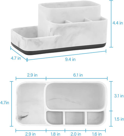 Multi-Functional Toothbrush Holder and Organizer - Elegant White Marble Countertop Storage for Makeup, Skincare, and Accessories