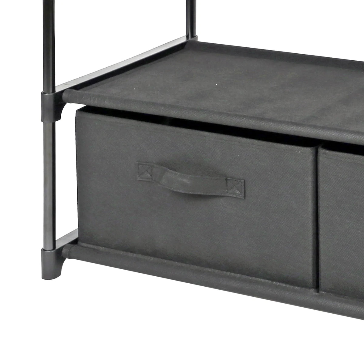 4-Shelf Closet Organizer with Two Fabric Bins, Black Metal Frame