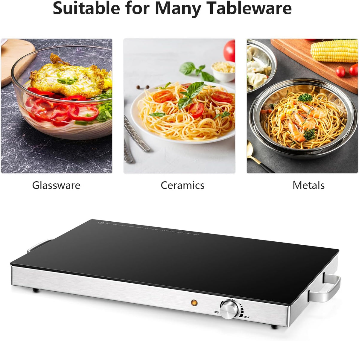 Electric Food Warmer Set - 2 Pack, 22'' x 15'' Adjustable Temperature Control, Tempered Glass Surface, Ideal for Buffets, Restaurants, and Events