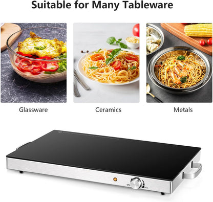 Electric Food Warmer Set - 2 Pack, 22'' x 15'' Adjustable Temperature Control, Tempered Glass Surface, Ideal for Buffets, Restaurants, and Events