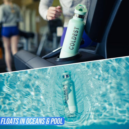 Coldest Stainless Steel Insulated Water Bottle with Straw Lid - 32 Oz Oceanic Green for Men and Women