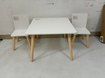 White Wooden 3-Piece Toddler Activity Table and Chair Set, Durable Solid Wood and MDF Construction, Compact Design for Indoor Use