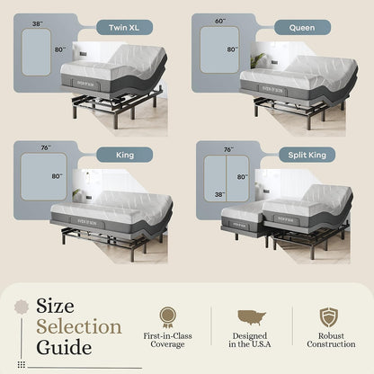 Sven & Son Harmony Adjustable Bed Base with Head and Foot Lift, Massage Function, Under-Bed Lighting, USB Ports, Gel Memory Foam, and Zero Gravity Smart Frame - Queen Size with 10-Inch Firm Memory Foam Mattress