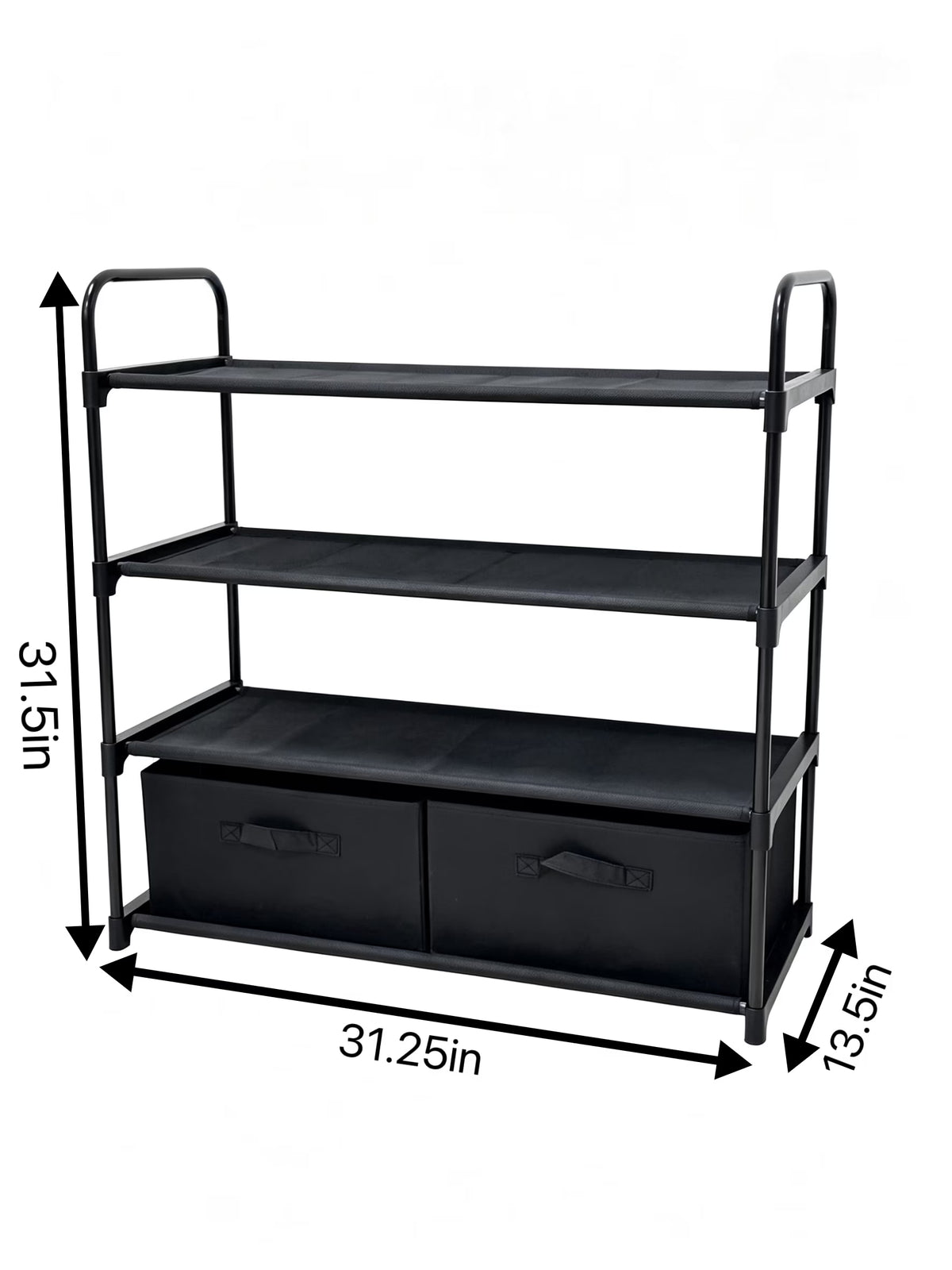 4-Shelf Closet Organizer with Two Fabric Bins, Black Metal Frame
