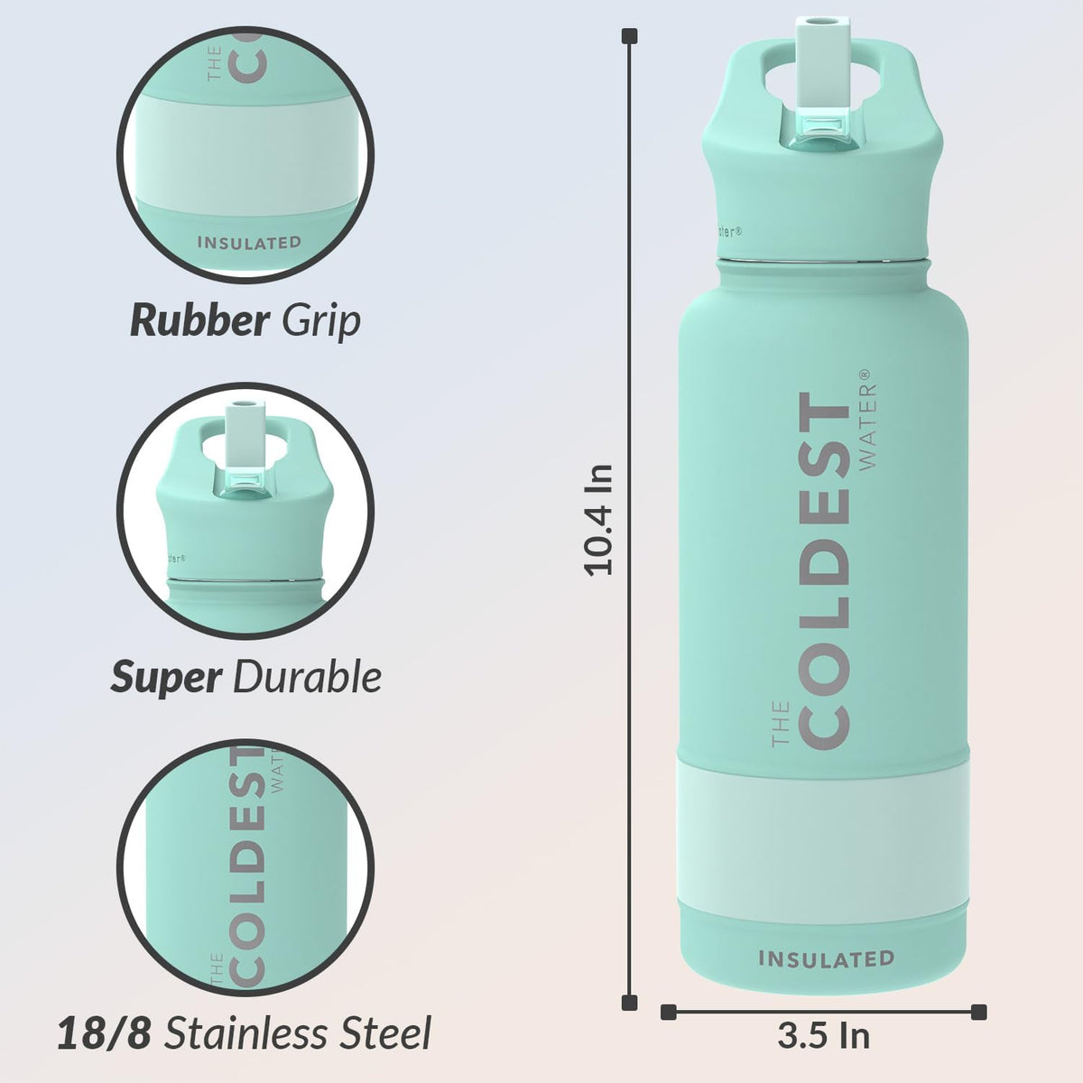 Coldest Stainless Steel Insulated Water Bottle with Straw Lid - 32 Oz Oceanic Green for Men and Women