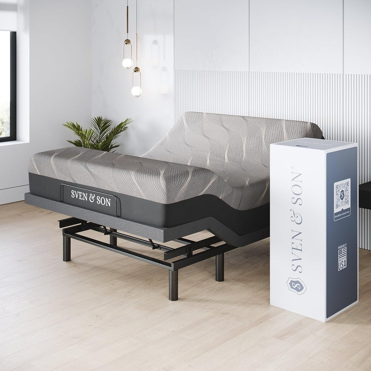 Sven & Son Harmony Adjustable Bed Base with Head and Foot Lift, Massage Function, Under-Bed Lighting, USB Ports, Gel Memory Foam, and Zero Gravity Smart Frame - Queen Size with 10-Inch Firm Memory Foam Mattress
