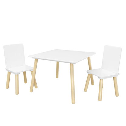 White Wooden 3-Piece Toddler Activity Table and Chair Set, Durable Solid Wood and MDF Construction, Compact Design for Indoor Use
