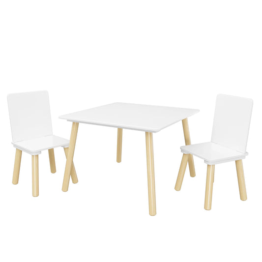 White Wooden 3-Piece Toddler Activity Table and Chair Set, Durable Solid Wood and MDF Construction, Compact Design for Indoor Use