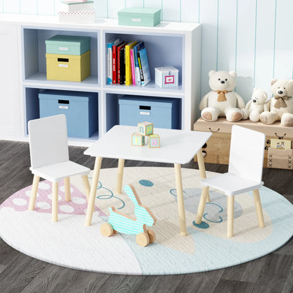 White Wooden 3-Piece Toddler Activity Table and Chair Set, Durable Solid Wood and MDF Construction, Compact Design for Indoor Use