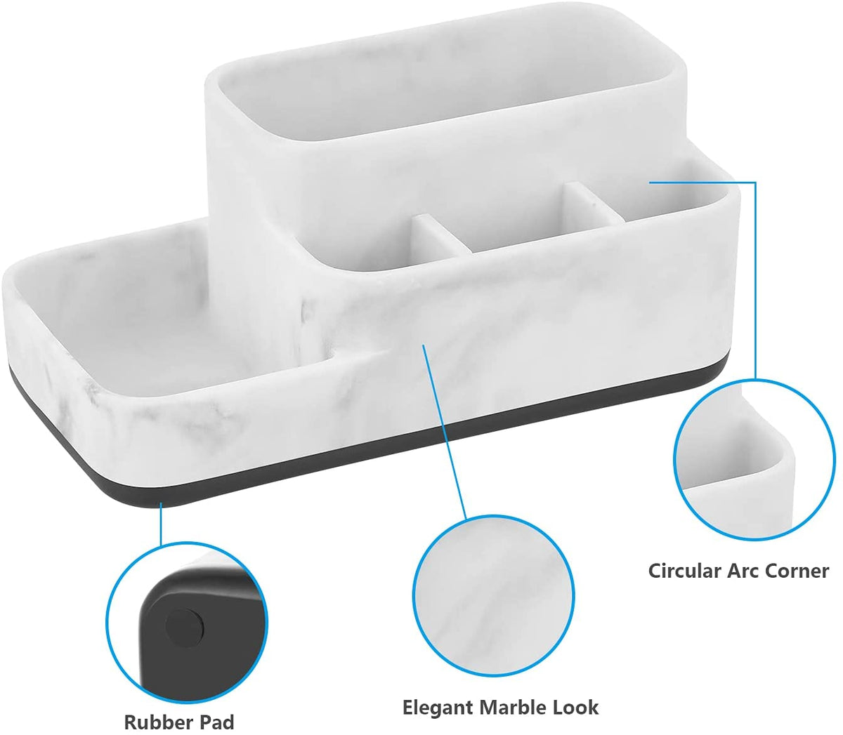 Multi-Functional Toothbrush Holder and Organizer - Elegant White Marble Countertop Storage for Makeup, Skincare, and Accessories