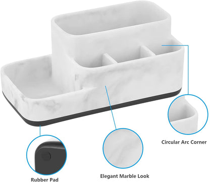 Multi-Functional Toothbrush Holder and Organizer - Elegant White Marble Countertop Storage for Makeup, Skincare, and Accessories