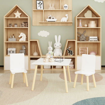 White Wooden 3-Piece Toddler Activity Table and Chair Set, Durable Solid Wood and MDF Construction, Compact Design for Indoor Use