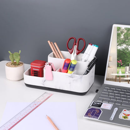 Multi-Functional Toothbrush Holder and Organizer - Elegant White Marble Countertop Storage for Makeup, Skincare, and Accessories